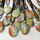 Necklace Natural Smooth Gemstone Snake Skin Jasper Oval Pendant Serpentine Necklace For Gift
