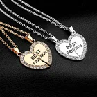 Necklaces Silver Alloy Friend Necklaces Best Friends Pendant Necklaces Heart Shape BFF Necklaces Rhinestone Gold Silver Half Half Gift For Friends Friendship Jewelry