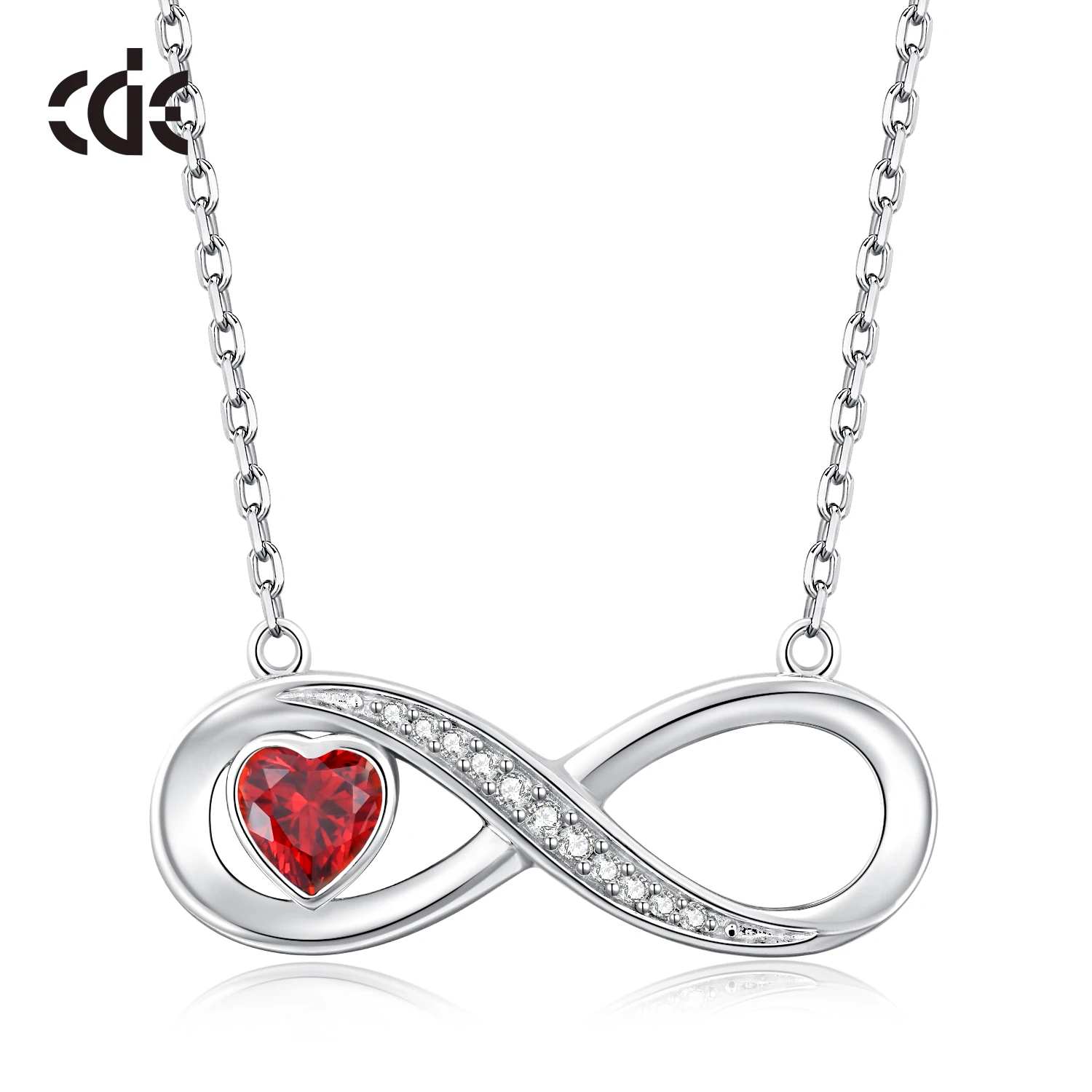 CDE CZYN068 Trendy 925 Silver Jewelry Infinity Necklace Wholesale Rhodium Plated Heart-Shaped Birthstone Necklace For Gift