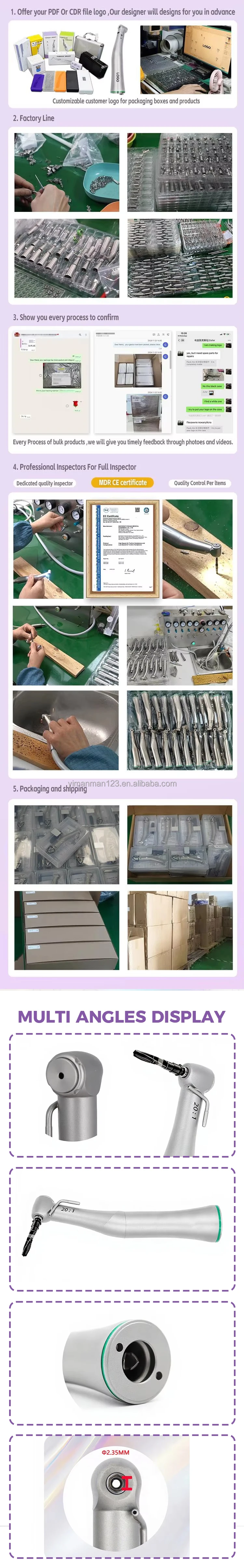 Dental Implant Handpiece Low Speed Handpiece 20:1 LED E-generator Contra Angle Push Button Stainless Steel Surgical Reduction manufacture