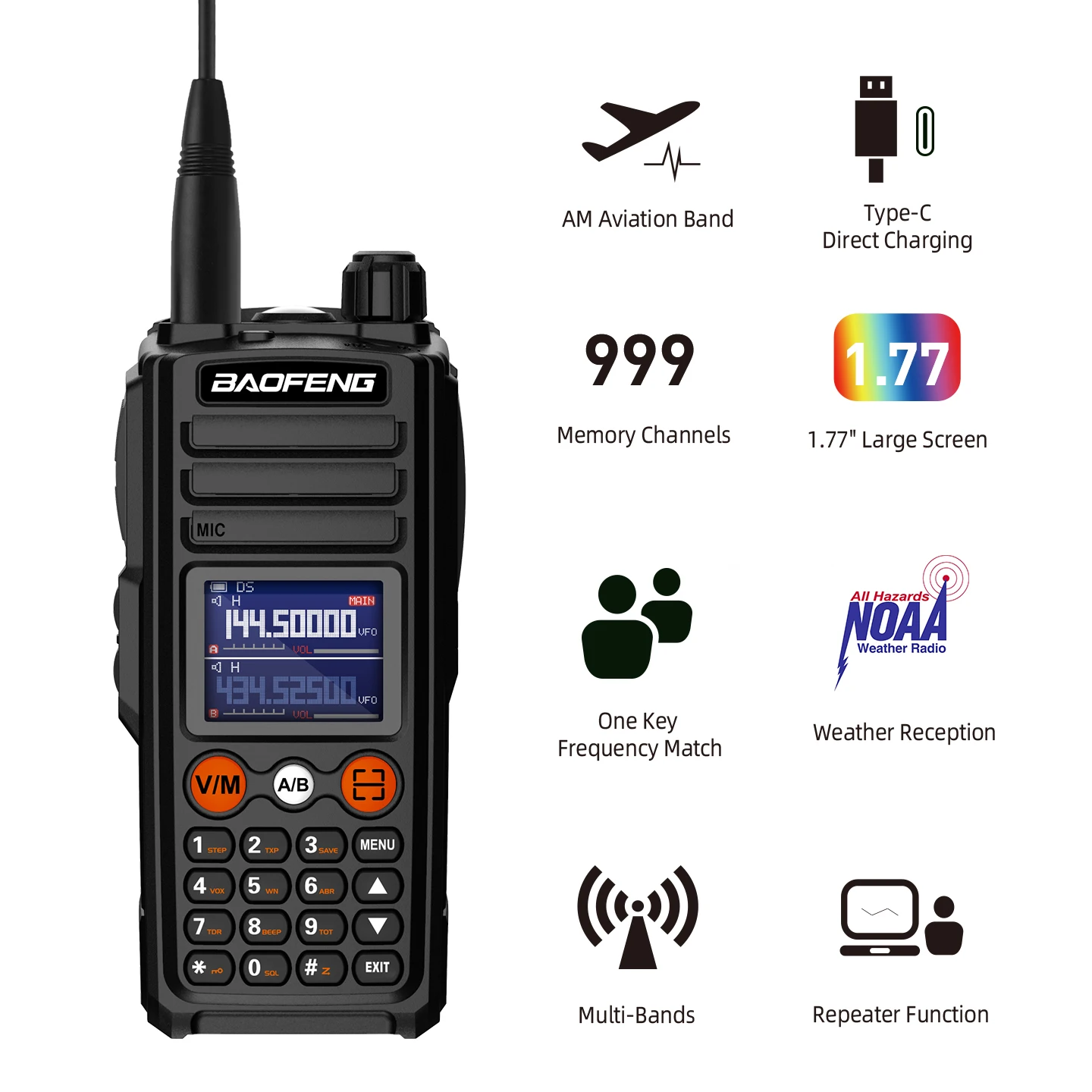 2024 Baofeng UV-27 Ham 999CH Walkie Talkies 5-10km 10watt Multi-Band Two Way Radio With Stopwatch