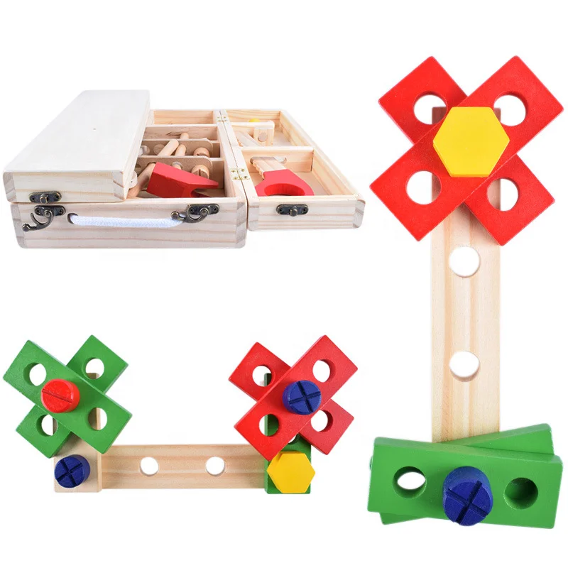 High quality montessori wooden furniture toy wooden tool box toy 36pcs
