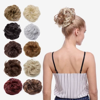 THICK Elastic Band Scrunchie Synthetic messy hair bun updo hairstyle Curly chignon hair pieces for wedding