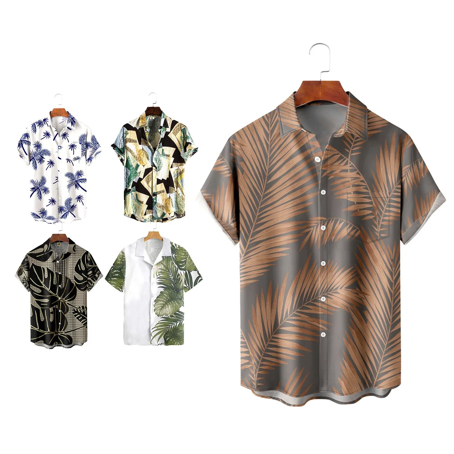 Mens Casual Shirts Men's Summer New Short Sleeve Button Loose Lapel Hawaiian Print Shirt Tops Short Sleeve Collared Shirt