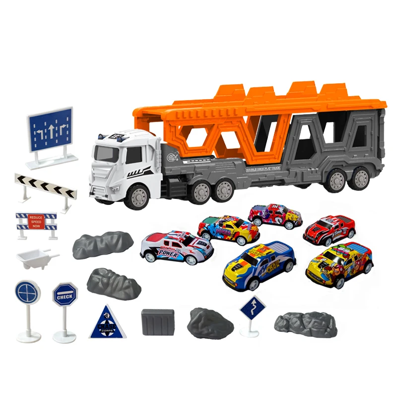 Kids toys 2023 new arrivals alloy catapult trailer truck 6 car deformation boys items