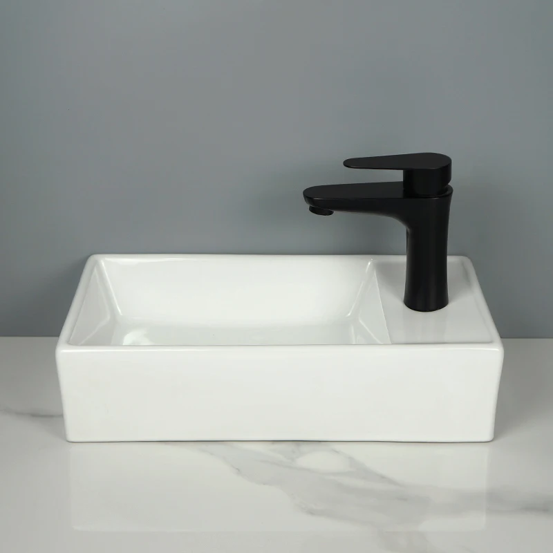 Tarpul Luxury Modern Style White Rectangular Ceramic Wall hung Wash Basin Bathroom Art Basin Sinks details