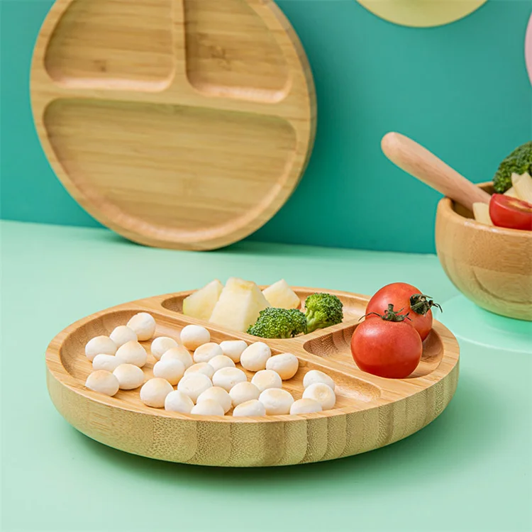Online Top Seller Home Creative Children Bamboo Cartoon Kindergarten Food Tray Baby Dinner Plate