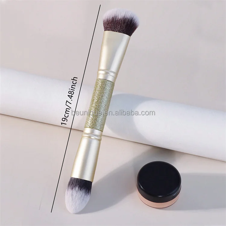 Professional 2 In 1 Single Fluffy Buffing Brush Private Label High Quality Angled Flat Double Ended Head Makeup Foundation Brush