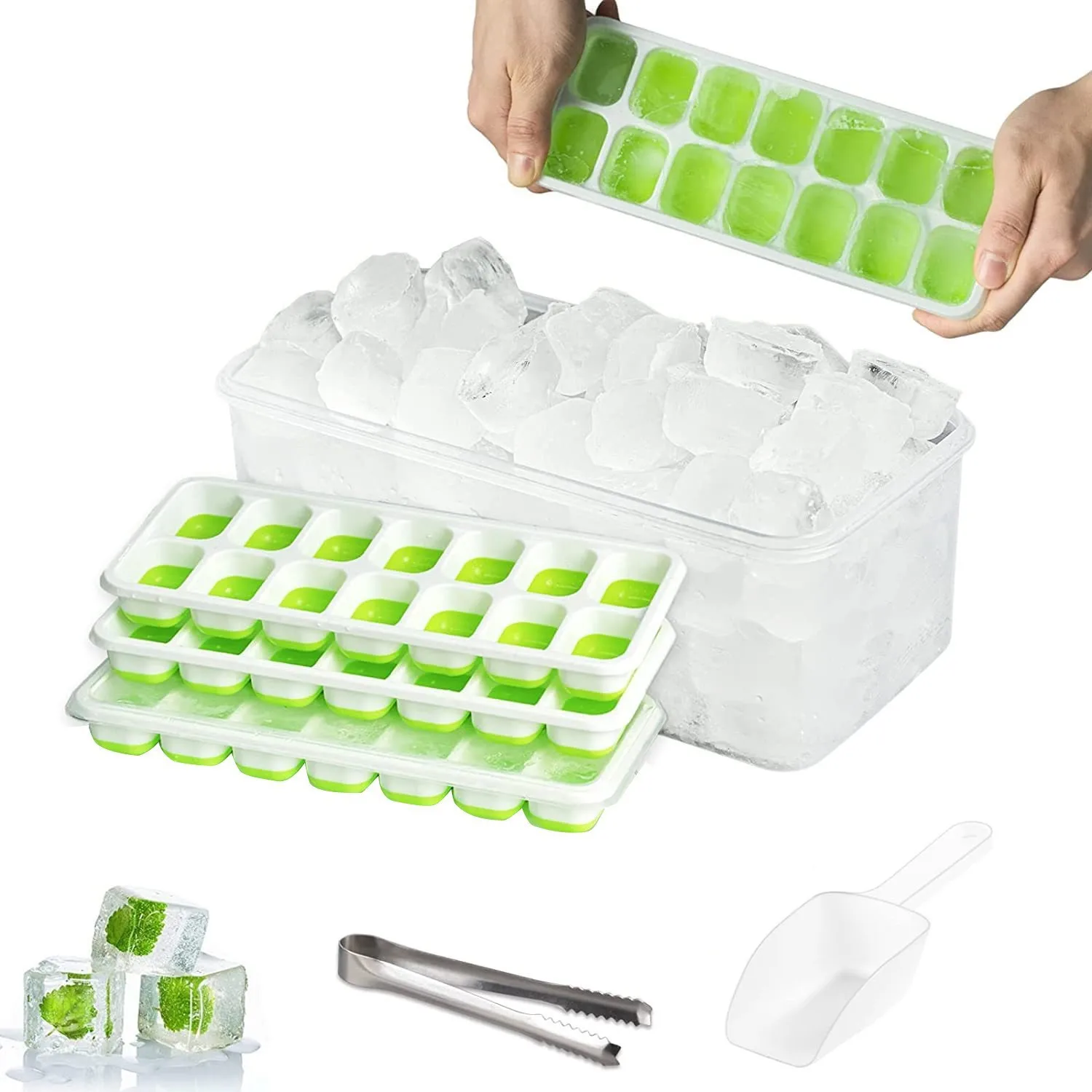 Customized 6 Pcs 14 Compartments Square Ice Compartment Tray with Lid Homemade Ice Cube Molds OEM ODM Ice Box Clip Set
