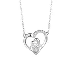 Simple Pendant SKA S925 Sterling Silver Necklace Hollow Out Simple Heart Overlap Pendant Necklace