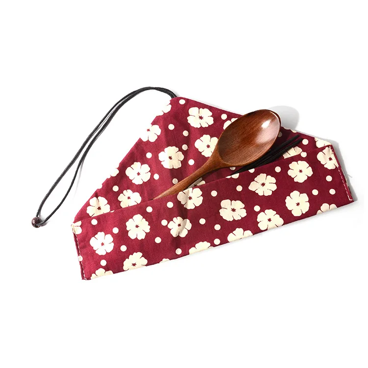 wood cutlery set.  pair of Spoon Chopsticks portable set outdoor travel small fresh cloth bag
