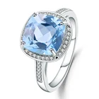 Topaz Diamond Ring Topaz Cushion Cut Rhodium-Plated Sky Blue Topaz Ring Cubic Zirconia Big Diamond Ring Stone For Women
