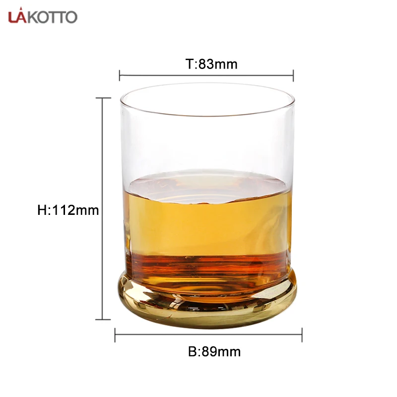 Whiskey Glass Old Fashioned Crystal Cup Whisky Wine Glasses with Gold Electroplating Bottom