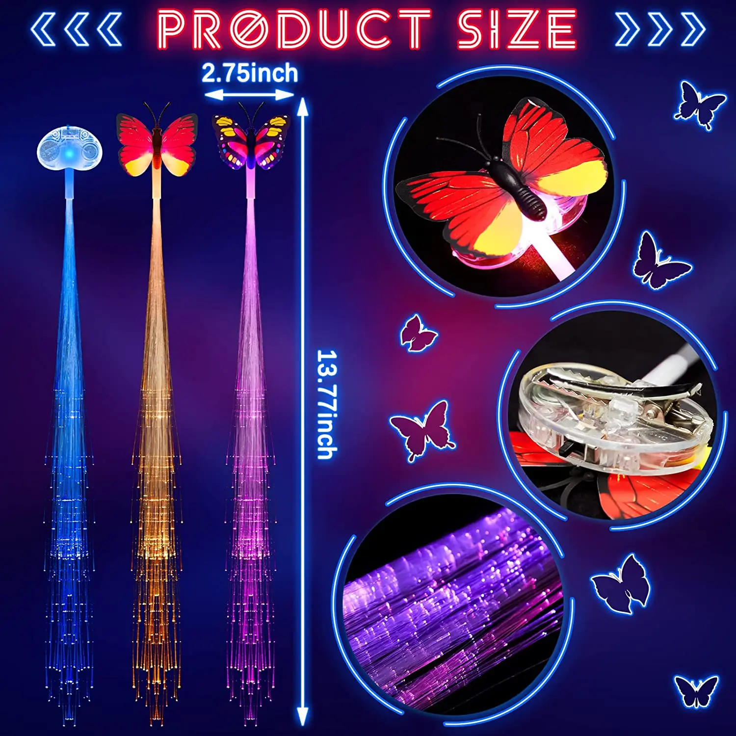 Colorful Butterfly Light Braids Led Wigs Glowing Flash Led Hair Braid