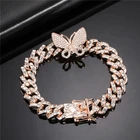 Cz 12MM CZ Iced Out Pink Butterfly Bracelet Hip Hop Bracelet