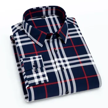 High Grade Plus Size Pure Cotton Long Sleeve Brushed Plaids Casual Shirt For Men