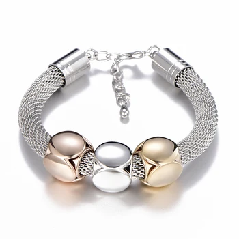 2020 Fashion Geometric Women'S Jewelry Silver Plated Hollow Mesh Adjustable Lobster Buckle Charm Crude Bracelets