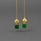 Dangle Drop Earrings 18K Gold Plated Sterling Silver Natural Green Jade Church Dangle Drop Earrings