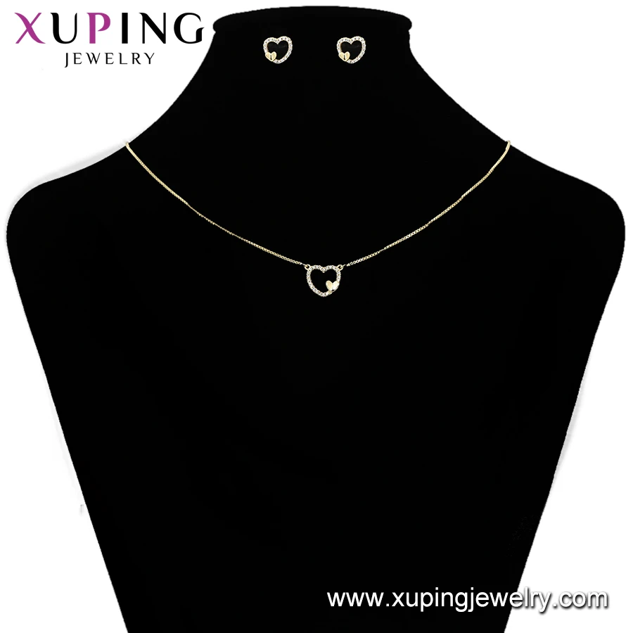65671 xuping  2019 gold plated newest design heart set pendant necklace and earring