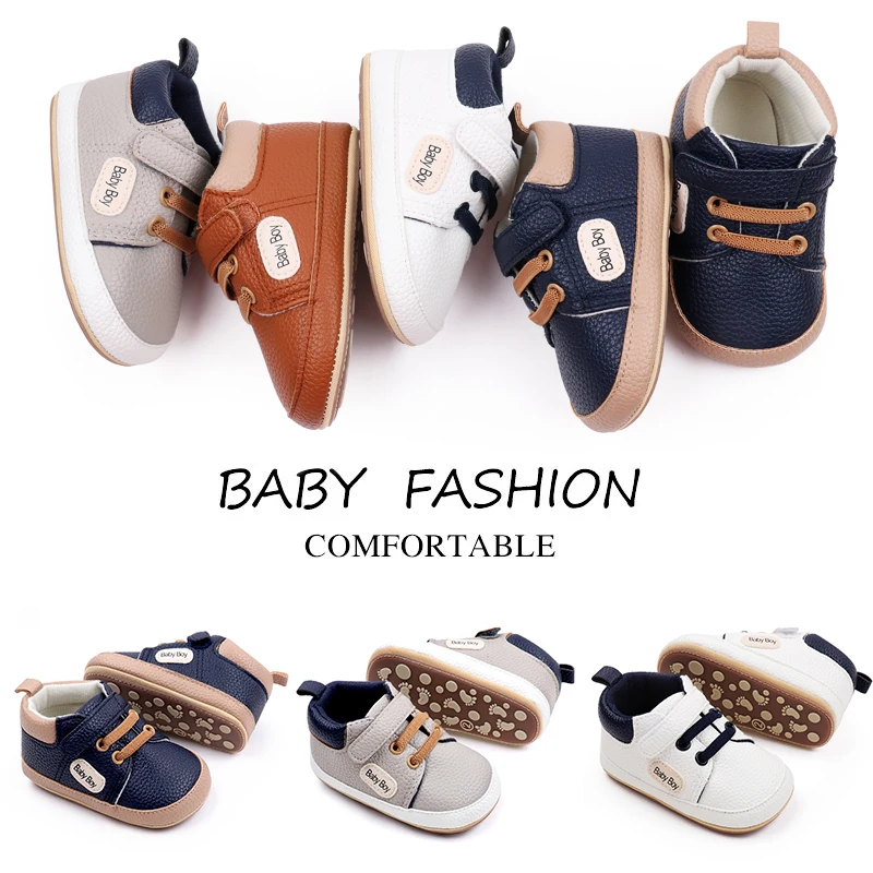 Spring and Autumn Leather Lettering Design Non-slip Baby Toddler Shoes for Boys and Girls supplier