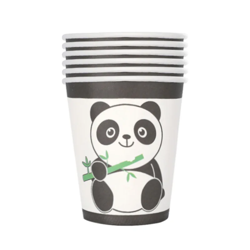 Custom Print Cartoon Panda Disposable Tableware Set Birthday Parties Paper Plates Cups Napkins