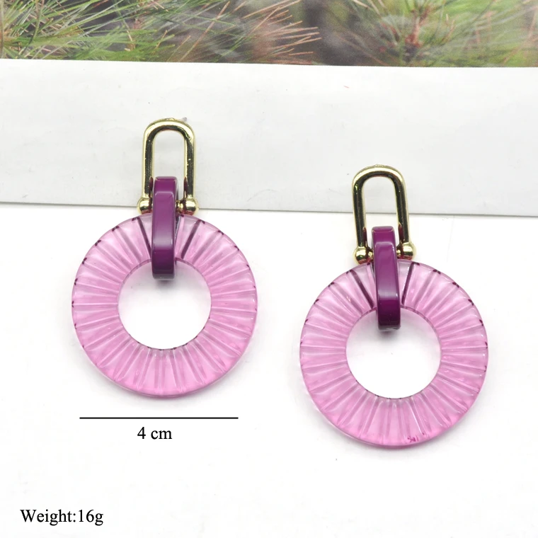 Custom purple color acrylic round shape laser cut earrings