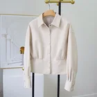 OFTBUY 2021 New Women Spring Autumn Casual Real Genuine Sheepskin Leather Jacket Coat Turn Down Collar