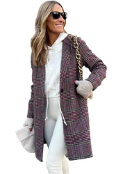 Dear-Lover Autumn Winter Plaid Lapel Collar Womens Blazer Jacket One Button Ladies Long Coat For Women