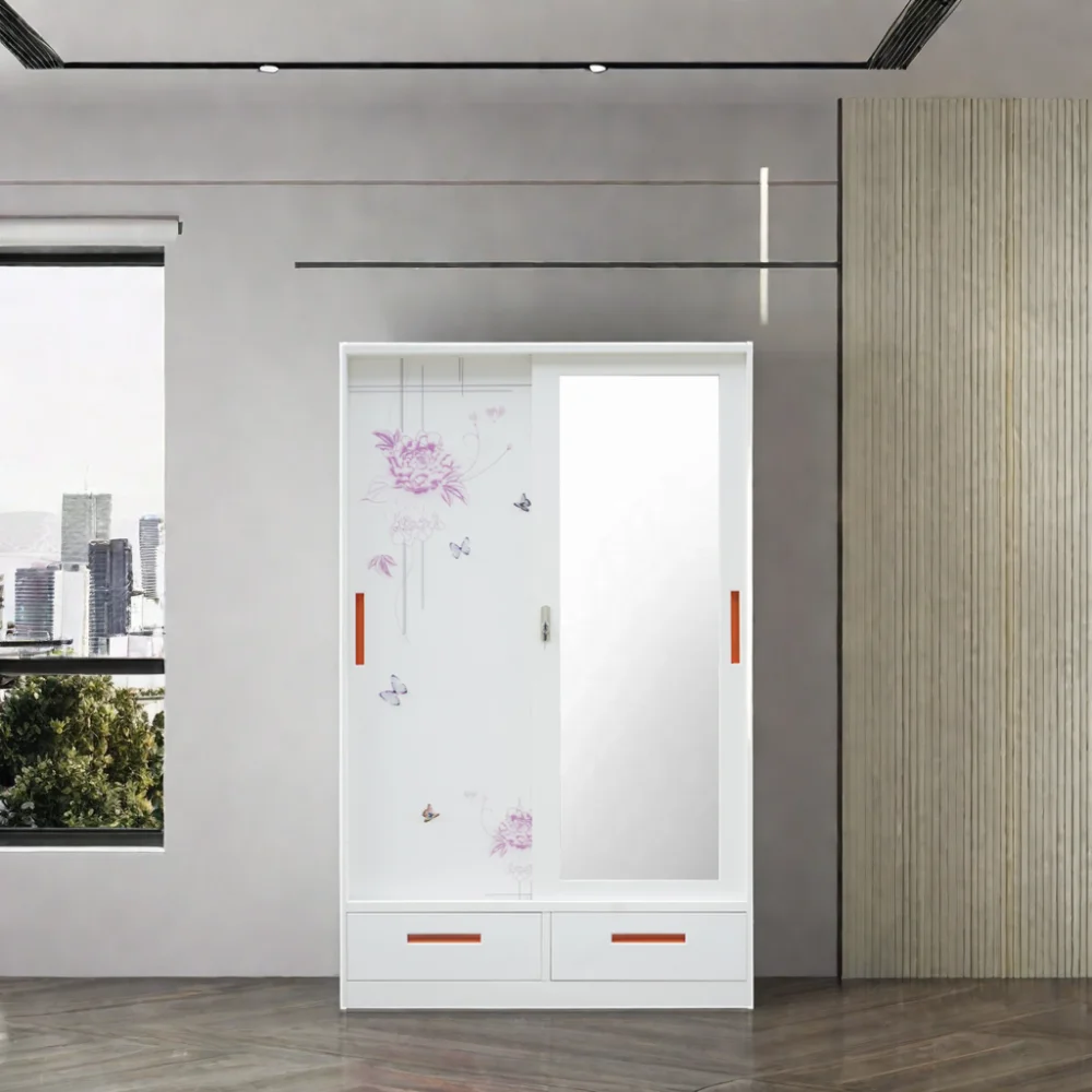 Modern 2-Door Steel Almari Wardrobe Cheap Iron Metal Metallic Closet for Bedroom Furniture Malaysia