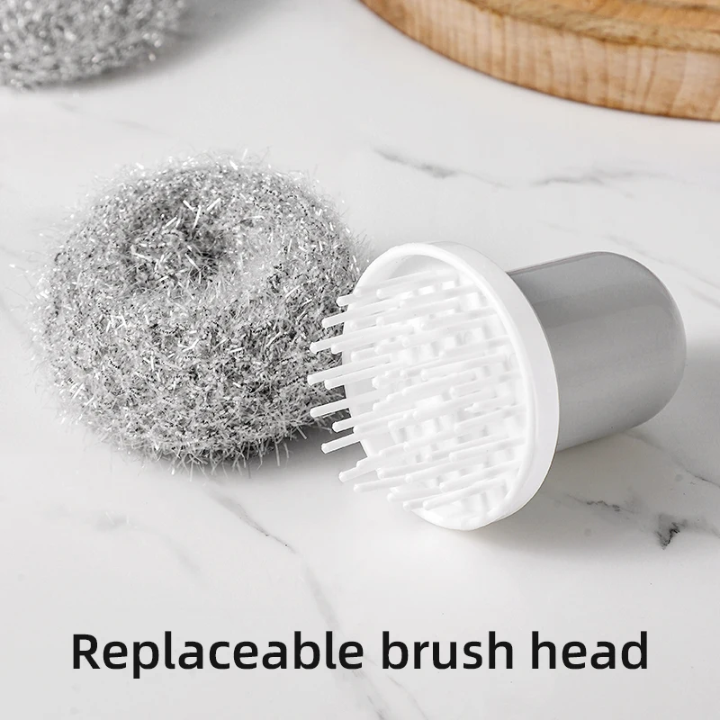 Promotional Stainless Steel Scourer with Handle Reusable Dish Scrubbers for Washing Pot Dish Brush