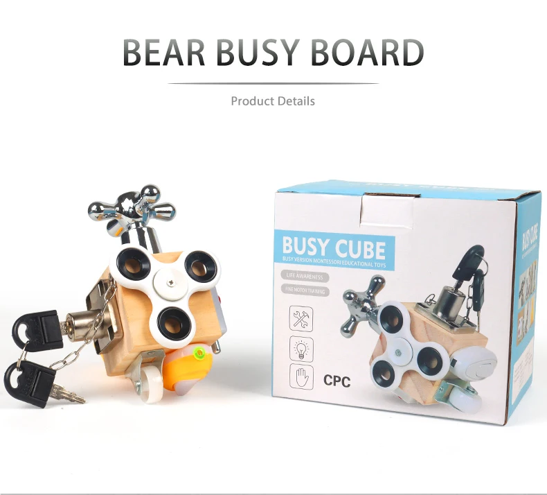 Meilleures ventes de jouets en bois feutre panneau occupé bloc cube Fidget sensoriel Montessori éducatif bébé enfants jouet pour tout-petit CE CPC UKCA fabrication