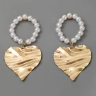 Pearl Heart Earrings Spring And Summer Women Pearl Circle Gold Heart Dangle Earrings