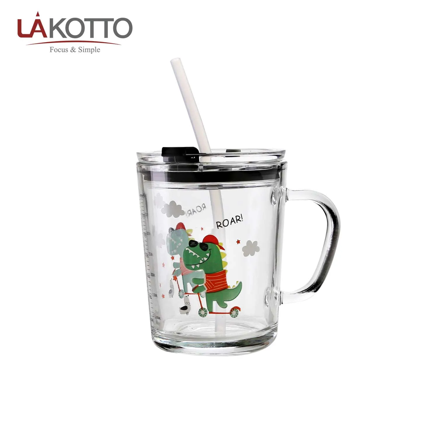 High quality with straw lid applique glass mug children's glass mug