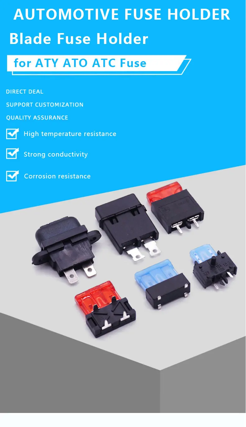 Black ROHS Certified 30A Max Current PCB Fuse Holder Automotive Standard Blade Fuse Clip