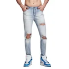 Jeans Ripped Jeans For Men HUNTW Custom Light Blue Denim Ripped Skinny Pents Branded Jeans For Men