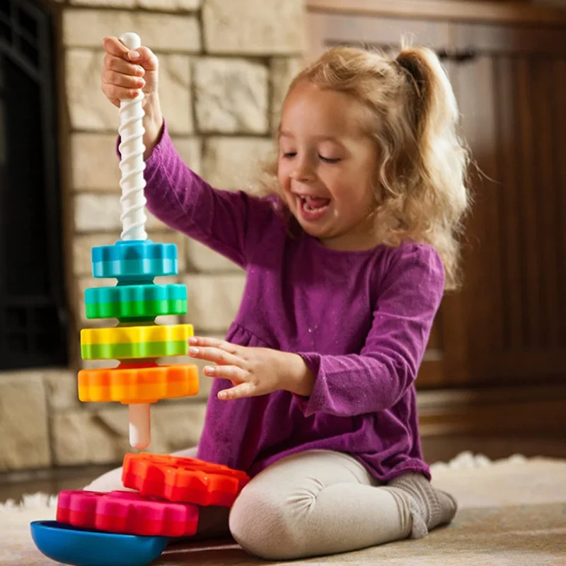Rainbow Tower Spinning Stacking Toy for Kids Ages 2-4 BPA-Free ABS Early Education Brain Development and Fun Toy