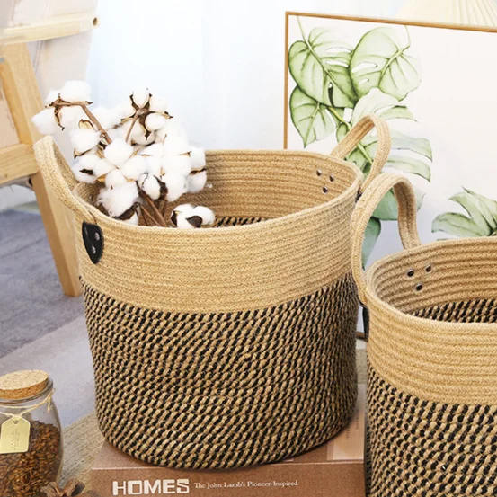 HUAYI Large Woven Cotton Rope Laundry Basket with Handles Decorative laundry Storage Basket