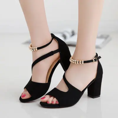 Hot sale Fashionable sexy fish mouth hollow roman sandals thick beaded high heels female summer sexy female sandals
