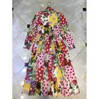 Vacation Mid-length Skirt 2021 Spring Women's Retro Rose Polka Dot Sunflower Print Lace Stitching Dress