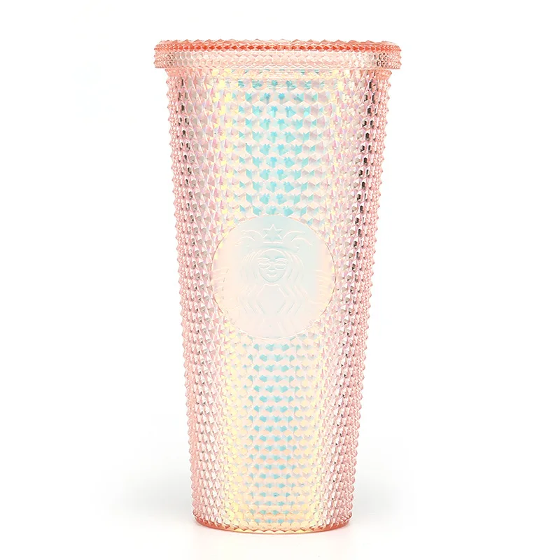 Eco Friendly Clastic cups with lids diamond durian cup with lid and straw double wall plastic cup