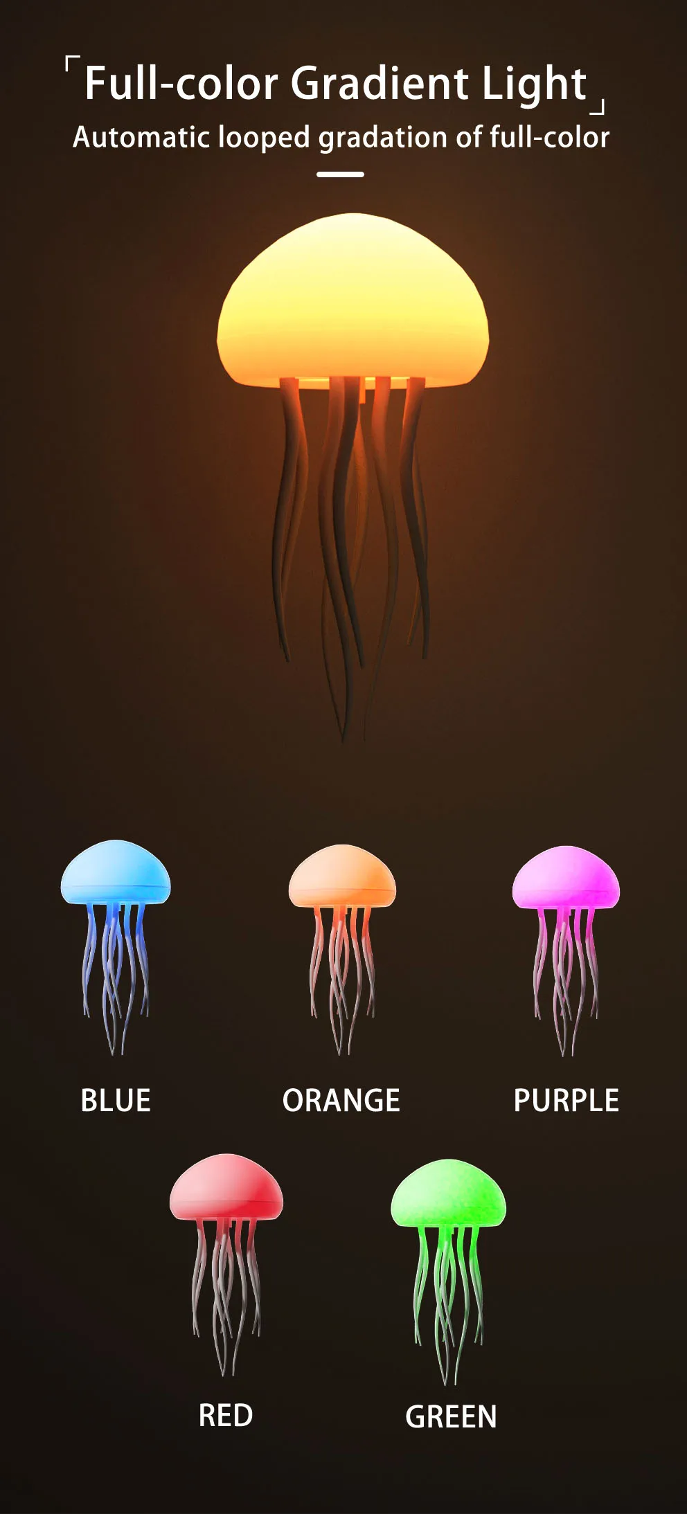 Intelligent Gradient Yard Dimmable Eye Care Bedside Lamp Voice Control with Dancing Legs Jellyfish Table Lamp with Touch Sensor