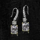 Cz Earring Newest 8*10mm Iced Brilliant Cut Rectangle CZ Diamond 925 Sterling Silver Drop Earring