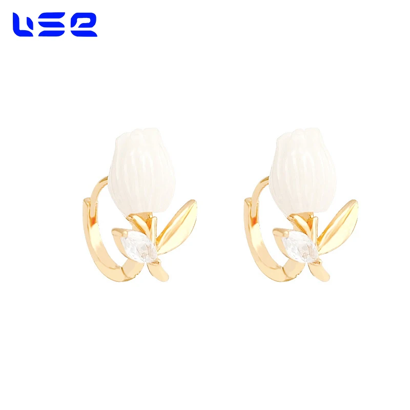 New Korean luxury niche little fresh copper resin zircon tulip fashion jewelry earrings wholesale