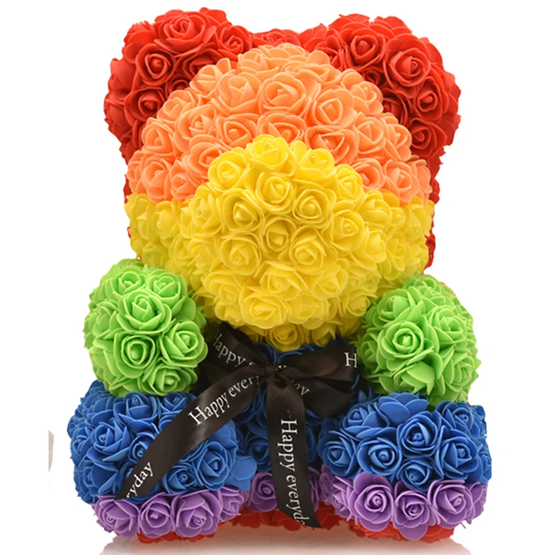 rose teddy bear rainbow