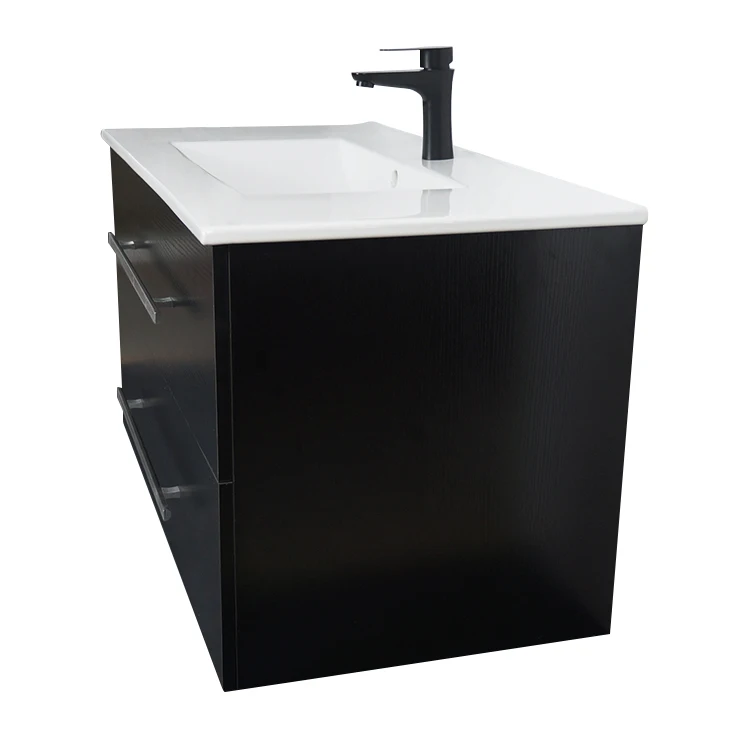 European Simple Style Wall Mounted Bath Cabinet Cheap Price Bathroom Vanity White Black Finish Melamine Ceramic Porcelain LED manufacture