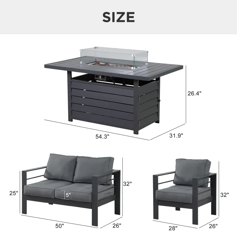 High Quality Factory Wholesale Garden Sofa Set Garden Furniture Sofa 4 Persons Outdoor Seating Group with Fire Pit factory