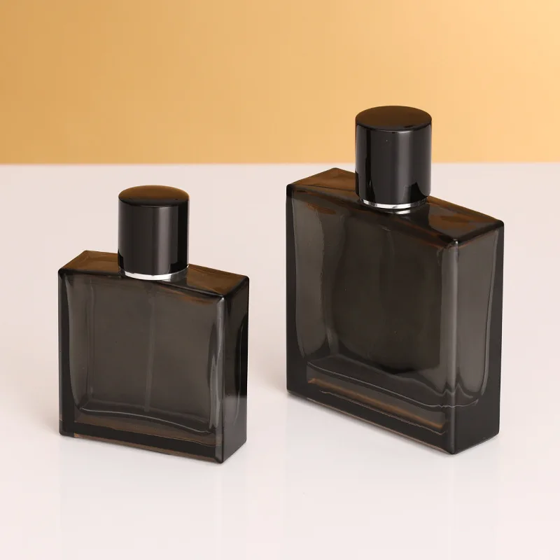 Customized refillable Perfume Glass Bottle Square 100ml  Glass atomizer spray bottle Perfume Black Rectangle Glass Bottle For Pe