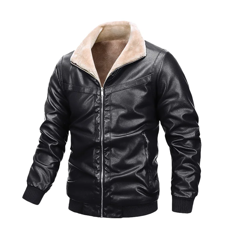 Warm Inner New Design Winter PU Leather Long Coat Leather Jacket Slim Fit PU Leather Plus Size Men's Jacket