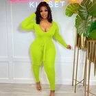 Clothing Trending 2021 Clothing V Neck Long Sleeve Tie Up Jumpsuit Bodycon Fall Jumpsuits For Women