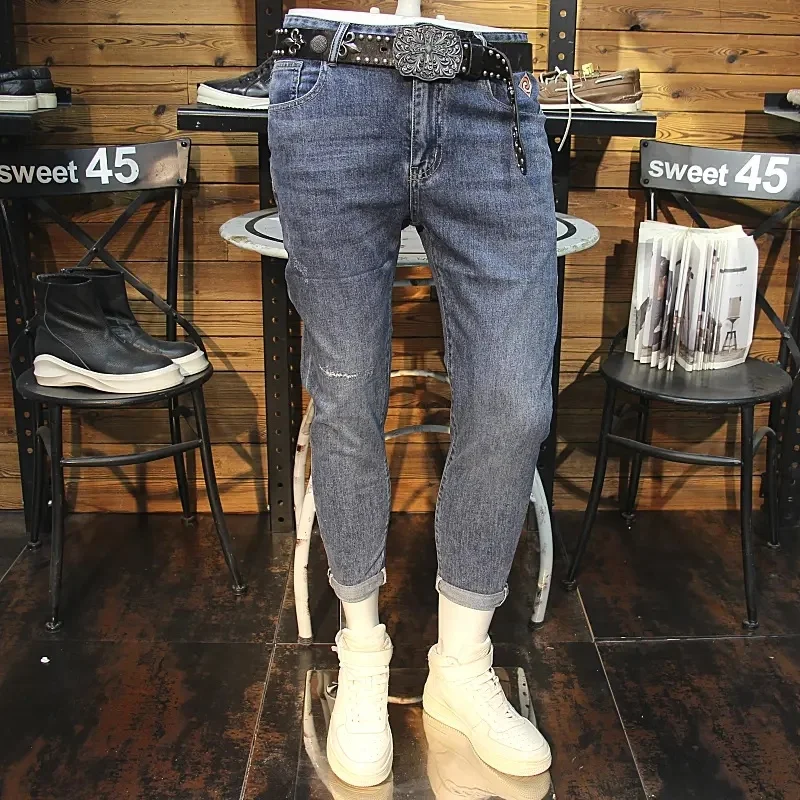 Factory Directly Wholesale Designers Blue Jeans Mens Ripped Skinny Stretch Denim Pants Slim Men's Jeans